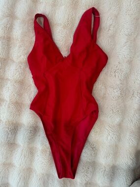 Women’s size M Frankie’s Bikini Sexy Classy Red One-Piece Swimsuit